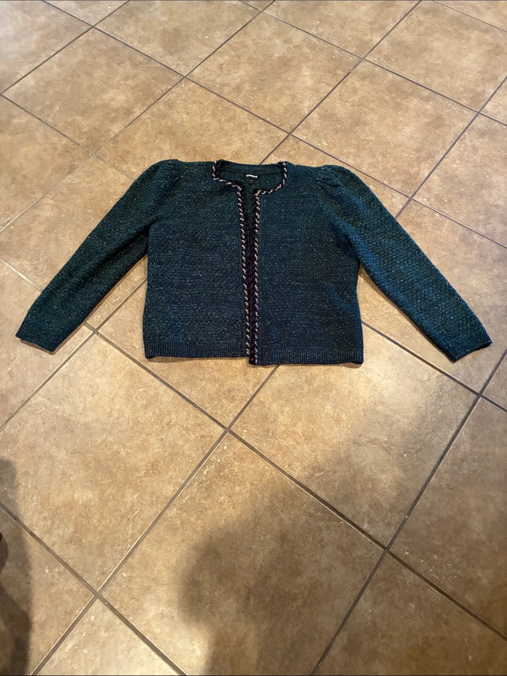 Express Teal Knit Cardigan with Braided Trim